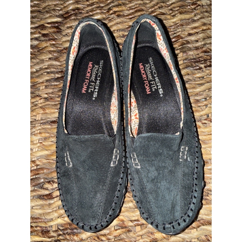 Skechers Relaxed Fit Memory Foam Black Suede Moccasin Loafers Womens 6 48930
